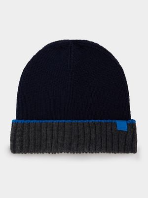 MKM Navy Combo Colour Blocked Turned Up Beanie