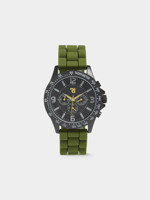 RELAY JEANS OLIVE GREEN CASUAL RND SILICONE WATCH