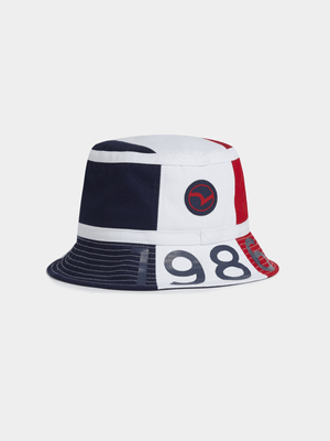 RJ White Vertical Colourblocked Bucket Hat