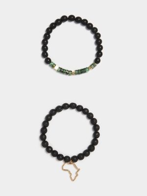 Men's Markham Mixed Stone Africa Pendant Multicolour Bracelet Pack