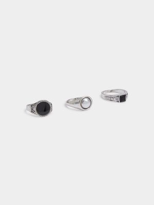 MKM Silver Pearl and Black Signet Ring Pack