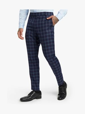 MKM Navy Smart Bold Check Trousers