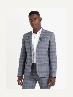 MKM Grey Slim Fine Check Suit Jacket