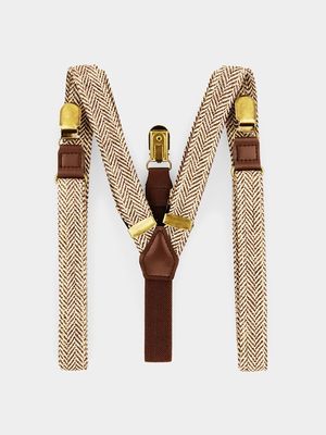 MKM Brown Herringbone Antiqued Suspenders