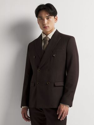 Men's Markham Slim Double Breasted Herringbone Brown Suit Jacket