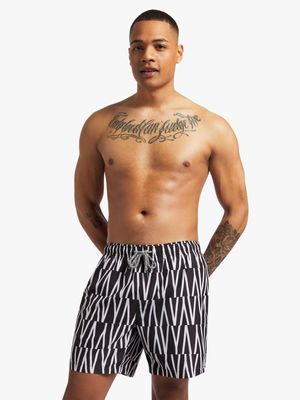 Men's Markham Linear Print Black/White Swimshort