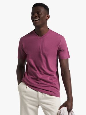 Men's Markham V-Neck Basic Dark Pink T-Shirt