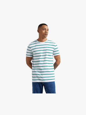 Markham Horizontal Striped Forest Green/White T-Shirt