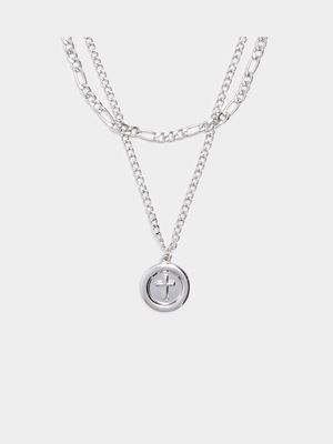 Men's Markham Cross Disc Silver Necklace Set