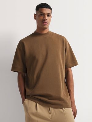 Men's Markham Fleece Rib Sleeve Brown T-Shirt