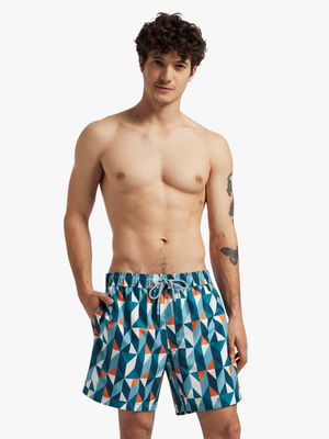 Men's Markham Triangular Print Teal/ Orange Swimshorts