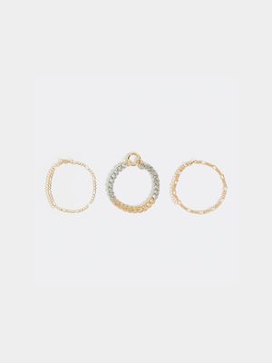 MKM Gold 3 Pack Two tone Figaro and Curb Chain Bracele