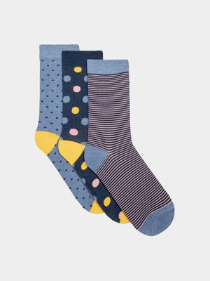 Mkm 3 Pack Double Dot Sock Navy