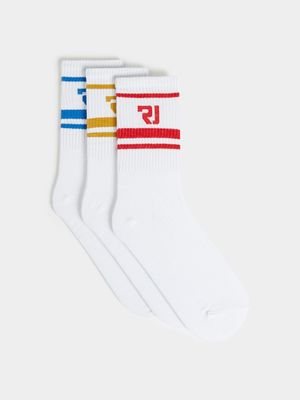 Men's Relay Jeans 3 Pack Triple Stripe White Socks