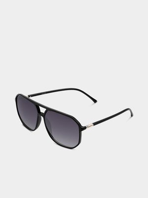 Men's Markham Shine Plastic Aviator Black Sunglasses