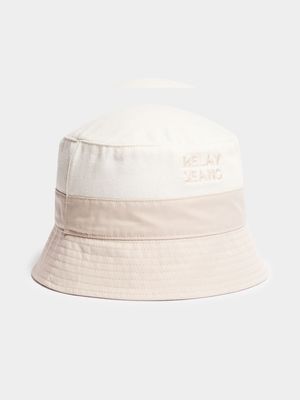Men's Relay Jeans Nylon & Denim Block Cream Bucket Hat