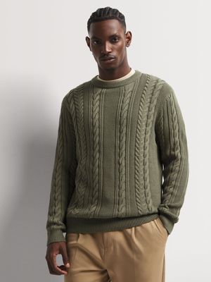 Men's Markham Cable Green Crew Knitwear