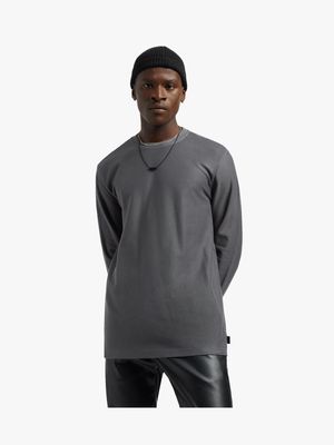 RJ DARK GREY TWILL LS TEXTURED T-SHIRT