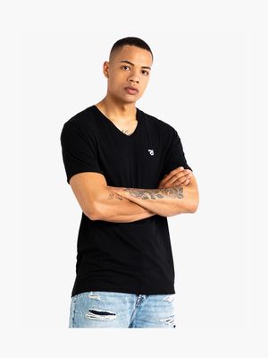 Men's Relay Jeans Branded Slim Fit V-neck Basic Black T-Shirt