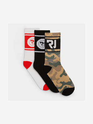 RJ Multicolour 3PK Shaft Camo Socks