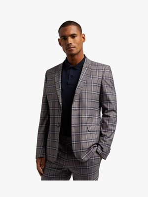 MKM Grey/Navy Slim Check Fashion Suit Jacket