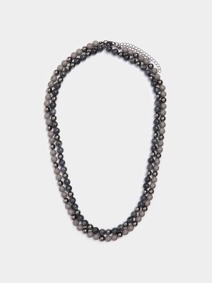 Men's Markham Stone Beaded Grey Necklace Set