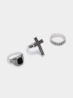 Men's Markham Gothic Cross Silver Ring Set