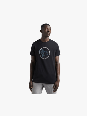 RJ Black Slim Fit Circular Signature Graphic T-Shirt