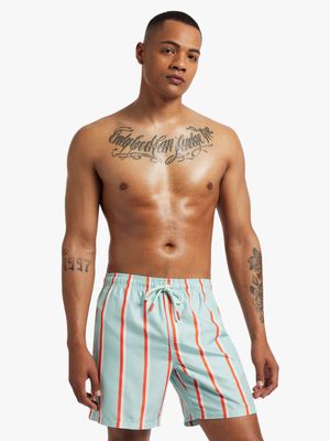 Men's Markham Multi Stripe Aqua/ Orange Swimshort