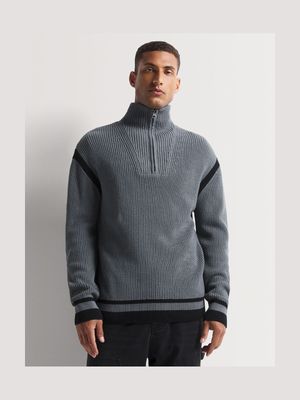 Men's Markham Varsity Quarter Zip Charcoal Knitwear