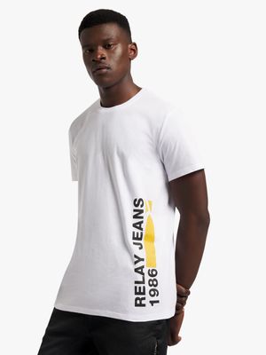 Men's Relay Jeans Side Banded Colour Pop Graphic White T-Shirt