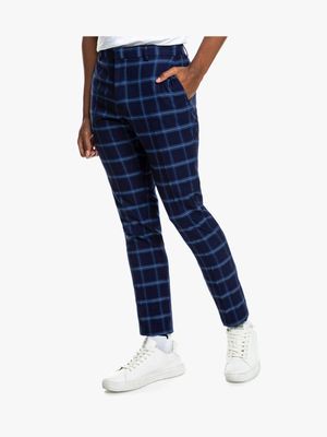 Skinny Window Pane Check Suit Trouser Blue Red