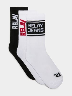 Men's Relay Jeans 3-Pack Shaft White/Black Socks