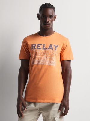 Men's Relay Jeans Slim Fit Denim Print Graphic Coral T-Shirt