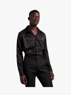 Men's Markham Printed Smart Satin Black Shirt