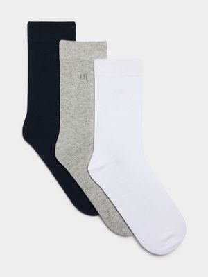 Men's Markham 3pk Emb Formal White/Navy Socks