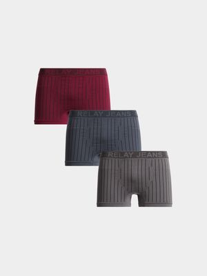 Men's Relay Jeans 3pk Vertical Stripe Burgundy/Grey Boxers