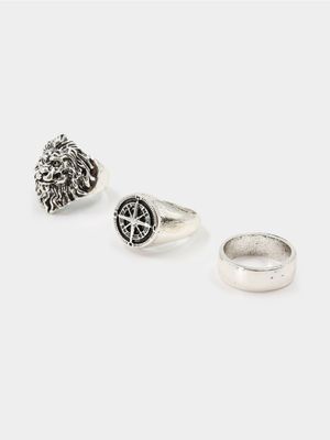 Men's Markham Mufusa Compass Signet Silver Ring Pack
