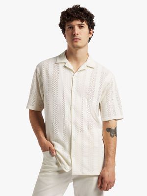 Men's Markham Textured Open Knit White Shirt
