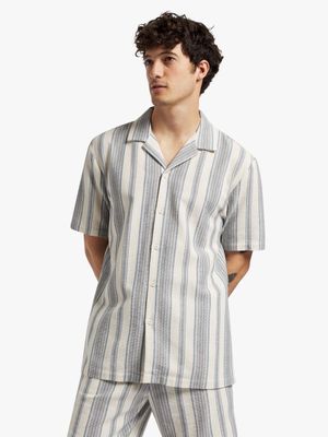 Men's Markham Textured Yarn Dye Stripe Blue Shirt