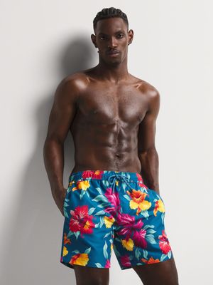 Men's Markham Tropical Floral Printed Teal Swimshort