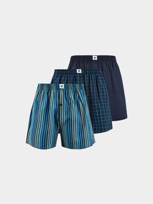 Mkm 3 Pack Stripe & Check Boxers Navy Yellow