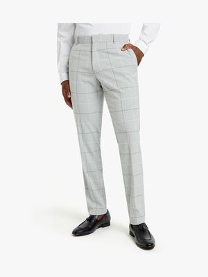 MKM Grey Smart Slim Linen Blend Check Suit Trouser