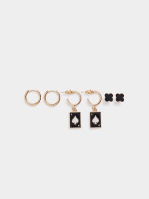 MKM Gold 3 Pack Aces Huggy Earrings