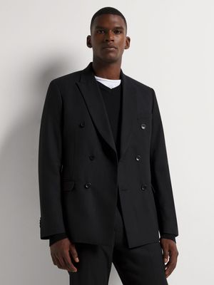 Men's Markham Slim Double Breasted Herringbone Black Suit Jacket