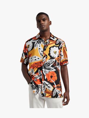 Men's Markham Printed Viscose Bold Botanic Orange Shirt