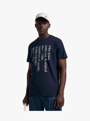 Men's Relay Jeans Slim Fit Vertical Paragraph Graphic Navy T-Shirt