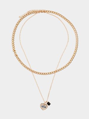 Men's Markham Crystal Heart Eye Gold Necklace Set