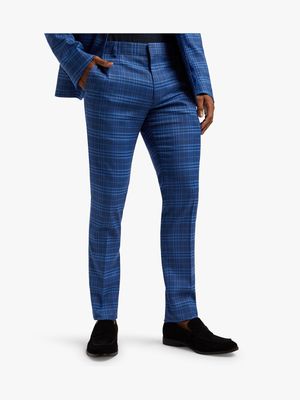 MKM Blue Skinny Check Fashion Suit Trouser