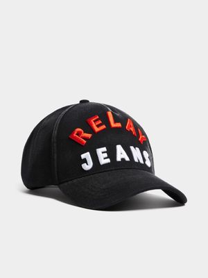 Men's Relay Jeans Bold Brand 5 Panel Black Peak Cap